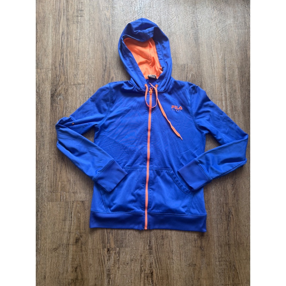 Fila Sport Performance Full Zip Hoodie Blue Orange Small Womens Athletic Jacket